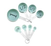 BLEWAY Easy to Read Measuring Cups & Spoons Set for Visually Impaired, Stackable Cups and Spoons, Nesting Measure Cups with Stainless Steel Handle (Blue)