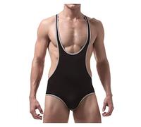 BLEXX Sexy Ice Silk Jumpsuits - Mens Undershirts Jockstrap Sissy Fishnet Underwear Slip Homme Gay Bodysuits Mankini Sleepwear Nightwear (Color : Noir, Size : XL)