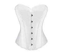 BLF Women Lace Up Floral Burlesque Basque Bustier Shaper Overbust Boned Corset Top (Satin Cream White, S/UK 6)
