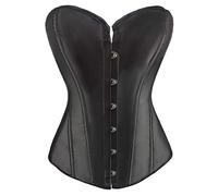 BLF Women Lace Up Floral Burlesque Basque Bustier Shaper Overbust Boned Corset Top (Satin Plain Black, L/UK 10)