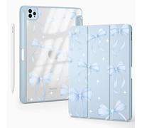 BlHMCASE Cute Blue Ribbon Bow for iPad Air 11 Inch Case 7th/6th Generation (M3/M2) 2025/2024 with Pencil Holder, Auto Sleep/Wake, Blue Leather Clear Acrylic Back Cover