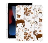 BlHMCASE Cute Brown Horse Flower for iPad 7th/8th/9th Generation Case with Pencil Holder, Auto Sleep/Wake, White Leather Soft TPU Back Cover for iPad 10.2 Inch 2019/2020/2021