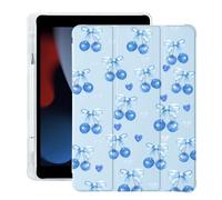 BlHMCASE Cute Cherry Bow for iPad 7th/8th/9th Generation Case with Pencil Holder, Auto Sleep/Wake, Blue Leather Soft TPU Back Cover for iPad 10.2 Inch 2019/2020/2021