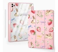BlHMCASE Cute Kawaii Bunny Strawberry for iPad mini 7 A17 Pro 2024/iPad Mini 6 Case with Pencil Holder, Auto Sleep/Wake, Pink Leather Clear Acrylic Back Cover