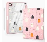 BlHMCASE Cute Kawaii Halloween Ghost for iPad mini 7 A17 Pro 2024/iPad Mini 6 Case with Pencil Holder, Auto Sleep/Wake, Pink Leather Clear Acrylic Back Cover