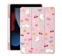 BlHMCASE Cute Kawaii Kitten Bow Star for iPad mini 7 A17 Pro 2024/iPad Mini 6 Case with Pencil Holder, Auto Sleep/Wake, Pink Leather Soft TPU Back Cover