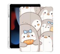 BlHMCASE Cute Kawaii Penguin for iPad 5th/6th Generation Case with Pencil Holder, Auto Sleep/Wake, White Leather Soft TPU Back Cover for iPad 9.7 Inch
