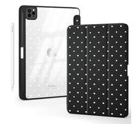 BlHMCASE Cute Polka Dot Heart for iPad 7th/8th/9th Generation Case 10.2 Inch 2019/2020/2021 with Pencil Holder, Auto Sleep/Wake, Black Leather Acrylic Back Cover