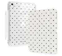 BlHMCASE Cute Polka Dot Heart for iPad 7th/8th/9th Generation Case 10.2 Inch 2019/2020/2021 with Pencil Holder, Auto Sleep/Wake, White Leather Acrylic Back Detachable Cover