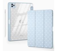 BlHMCASE Cute Polka Dot Heart for iPad Air 11 Inch Case 7th/6th Generation (M3/M2) 2025/2024 with Pencil Holder, Auto Sleep/Wake, Blue Leather Clear Acrylic Back Cover
