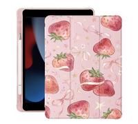 BlHMCASE Cute Strawberry Ribbon Bow for iPad Pro 11 Inch Case 4th/3rd/2nd Generation 2022/2021/2020 with Pencil Holder, Auto Sleep/Wake, Pink Leather Soft TPU Back Cover