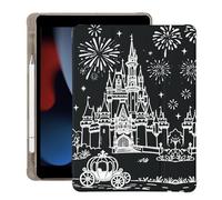 BlHMCASE Cute White Castle for iPad 7th/8th/9th Generation Case with Pencil Holder, Auto Sleep/Wake, Black Leather Soft TPU Back Cover for iPad 10.2 Inch 2019/2020/2021