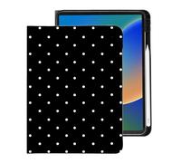 BlHMCASE Cute White Polka Dot for iPad mini 7 A17 Pro 2024/iPad Mini 6 Case with Pencil Holder, Auto Sleep/Wake and Multiple Viewing Angles, Black Leather Soft TPU Back Cover