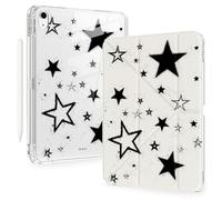 BlHMCASE Cute Y2K Black Star for iPad Pro 11 Inch Case 4th/3rd/2nd Generation 2022/2021/2020 with Pencil Holder, Auto Sleep/Wake, White Leather Acrylic Back Detachable Cover