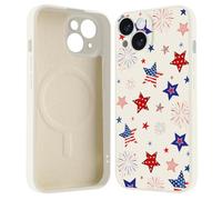 BlHMCASE for iPhone 17 Case, Compatible with MagSafe, America Stars Fireworks 4th of July Magnetic Phone Case, White Liquid Silicone Soft Slim Fit Protective Cover for Women Girls