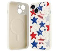 BlHMCASE for iPhone 17 Pro Max Case, Compatible with MagSafe, America Stars 4th of July Memorial Day Magnetic Phone Case, White Liquid Silicone Soft Slim Fit Protective Cover for Women Girls