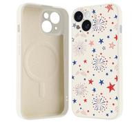 BlHMCASE for iPhone 17 Pro Max Case, Compatible with MagSafe, America Stars Fireworks Memorial Day Magnetic Phone Case, White Liquid Silicone Soft Slim Fit Protective Cover for Women Girls