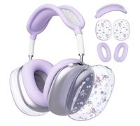BlHMCASE Headphone Cover for AirPods Max, Cute Floral Flower Clear Ear Cups Covers, Purple Silicone Ear Pad Case Headband Cover for Apple AirPods Max