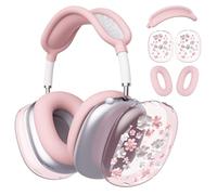 BlHMCASE Headphone Cover for AirPods Max, Cute Flower Floral Clear Ear Cups Covers, Pink Silicone Ear Pad Case Cover Headband Cover for Apple AirPods Max