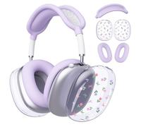 BlHMCASE Headphone Cover for AirPods Max, Cute Kawaii Flower Bow Clear Ear Cups Covers, Purple Silicone Ear Pad Case Cover Headband Cover for Apple AirPods Max