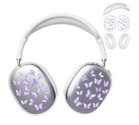BlHMCASE Headphone Cover for AirPods Max, Cute Purple Butterfly Clear Ear Cups Covers, White Silicone Ear Pad Case Cover Headband Cover for Apple AirPods Max