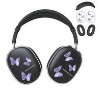 BlHMCASE Headphone Cover for AirPods Max, Cute Purple Butterfly Ear Cups Covers, Black Silicone Ear Pad Case Cover Headband Cover for Apple AirPods Max