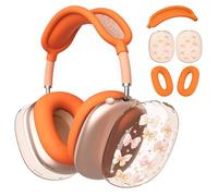 BlHMCASE Headphone Cover for AirPods Max, Cute Ribbon Bow Kawaii Clear Ear Cups Covers, Orange Silicone Ear Pad Case Headband Cover for Apple AirPods Max