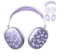 BlHMCASE Headphone Cover for AirPods Max, Cute Y2K Butterfly Clear Ear Cups Covers, Purple Silicone Ear Pad Case Cover Headband Cover for Apple AirPods Max