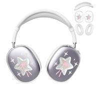 BlHMCASE Headphone Cover for AirPods Max, Cute Y2K Star Pink Bow Clear Ear Cups Covers, White Silicone Ear Pad Case Headband Cover for Apple AirPods Max