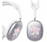 BlHMCASE Headphone Cover for AirPods Max, Cute Y2K Star Pink Bow Clear Ear Cups Covers, White Silicone Ear Pad Case Headband Cover for Apple AirPods Max