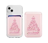 BlHMCASE Magnetic Wallet Compatible with MagSafe for iPhone 17/16/15/14/13/12 Series, Cute Kawaii Christmas Tree Bow Pink Leather for Magsafe Card Holder for Women Teen Girls