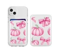 BlHMCASE Magnetic Wallet Compatible with MagSafe for iPhone 17/16/15/14/13/12 Series, Cute Kawaii Fall Pumpkin Pink Bow Leather for Magsafe Card Holder for Women Teen Girls