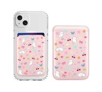 BlHMCASE Magnetic Wallet Compatible with MagSafe for iPhone 17/16/15/14/13/12 Series, Cute Kawaii Kitten Bow Cherry Pink Leather for Magsafe Card Holder for Women Teen Girls