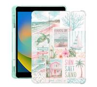 BlHMCASE Sea Beach Palm Tree Turtle for iPad 7th/8th/9th Generation Case with Pencil Holder, Auto Sleep/Wake, Green Leather Soft TPU Back Cover for iPad 10.2 Inch 2019/2020/2021