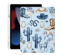 BlHMCASE Western Cowboy Flower for iPad mini 7 A17 Pro 2024/iPad Mini 6 Case with Pencil Holder, Auto Sleep/Wake, Blue Leather Soft TPU Back Cover