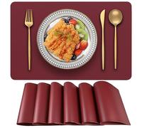 Blibalaskr PVC Heat Resistant Placemats Set of 6,Waterproof Wipeable Floor Place Mats,Non-Slip Easy Clean Table Mats for Kitchen Table Decor,12×18 Inch (Burgundy)
