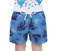 BliBliTaTa Boys Swim Trunks Quick Dry with Stretch Compression Liner, Beach Shorts for Toddler, Swimwear 2T 3T 4T 5 6 7 8 10 12 14 16 Years Pirate ship-10/12