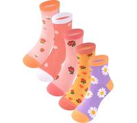 BliBliTaTa Girls Kids Socks Crew Socks 5 Pack Youth Cute Novelty Fun Cotton Seamless Toe Breathable Durable Fashion for 13-15 Years Old Flower