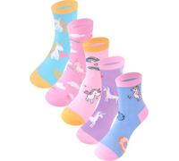 BliBliTaTa Girls Kids Socks Crew Socks 5 Pack Youth Cute Novelty Fun Cotton Seamless Toe Breathable Durable Fashion for 9-10,10-12Years Old Unicorn
