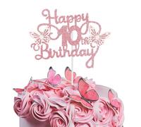 Bliceon 10th Birthday Cake Topper, Pink 3D Butterfly Cake Toppers, Pink Butterfly Party Decorations for Cakes Decorations Girls 10 Years Old Birthday Party