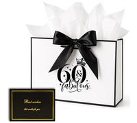 Bliceon 12.5in 60th Birthday Gift Bag for Women, Large White Paper Bag with Wrapping Paper and Card, 60th Birthday Gift for Women, Friend, Sister, Mum, Granny, Wife