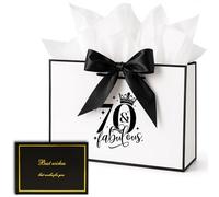 Bliceon 12.5in 70th Birthday Gift Bag for Women, Large White Paper Bag with Wrapping Paper and Card, 70th Birthday Gift for Women, Friend, Sister, Mum, Granny, Wife