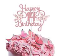 Bliceon 14th Birthday Cake Topper, Pink 3D Butterfly Cake Toppers, Pink Butterfly Party Decorations for Cakes Decorations Girls 14 Years Old Birthday Party