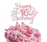 Bliceon 16th Birthday Cake Topper, Pink 3D Butterfly Cake Toppers, Pink Butterfly Party Decorations for Cakes Decorations Girls 16 Years Old Birthday Party