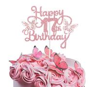Bliceon 17th Birthday Cake Topper, Pink 3D Butterfly Cake Toppers, Pink Butterfly Party Decorations for Cakes Decorations Girls 17 Years Old Birthday Party
