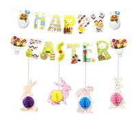 Bliceon 19Pcs Easter Decorations Set, Happy Easter Banner and Bunting, 3D Honeycomb Bunny Decorations for Home & School Party, Festive Decor for Easter Celebrations