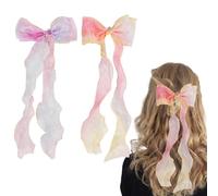 Bliceon 2 Pcs Hair Bows Colorful Ribbon, with Pearl Tassels, Girls Hair Accessories Embroidery Alligator Clips for Girls Kids Teens Women, Perfect for Princess, Wedding, Birthday Party, Everyday Use