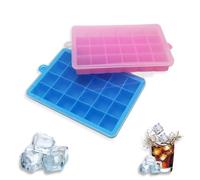 Bliceon 2 Pcs Silicone Ice Cube Tray, 24 Square Ice Cube Moulds with Lid, Flexible Easy Release Silicone Mould for Whiskey, Cocktails and Drinks, Freezer (Pink and Blue)
