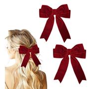 Bliceon 2Pcs Burgundy Hair Bows - Velvet Big Hair Clips for Women, Girls, Toddlers and Teens - Bow Ponytail Holders, Metal Clips - Stylish Hair Accessories