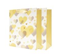 Bliceon 2Pcs Gold Gift Bags - Medium Size Hearts Gift Bag for Women, Friends, for Birthdays, Christmas, New Year, Valentine's Day and Special Events - Cute Hearts Design